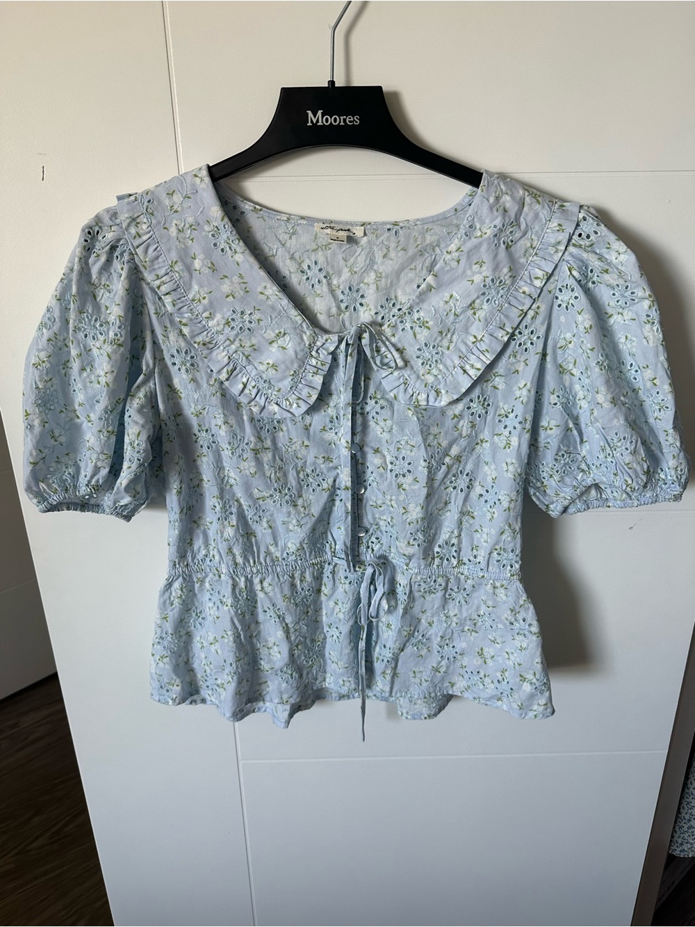 Ultra Pink Eyelet Blue Floral Top